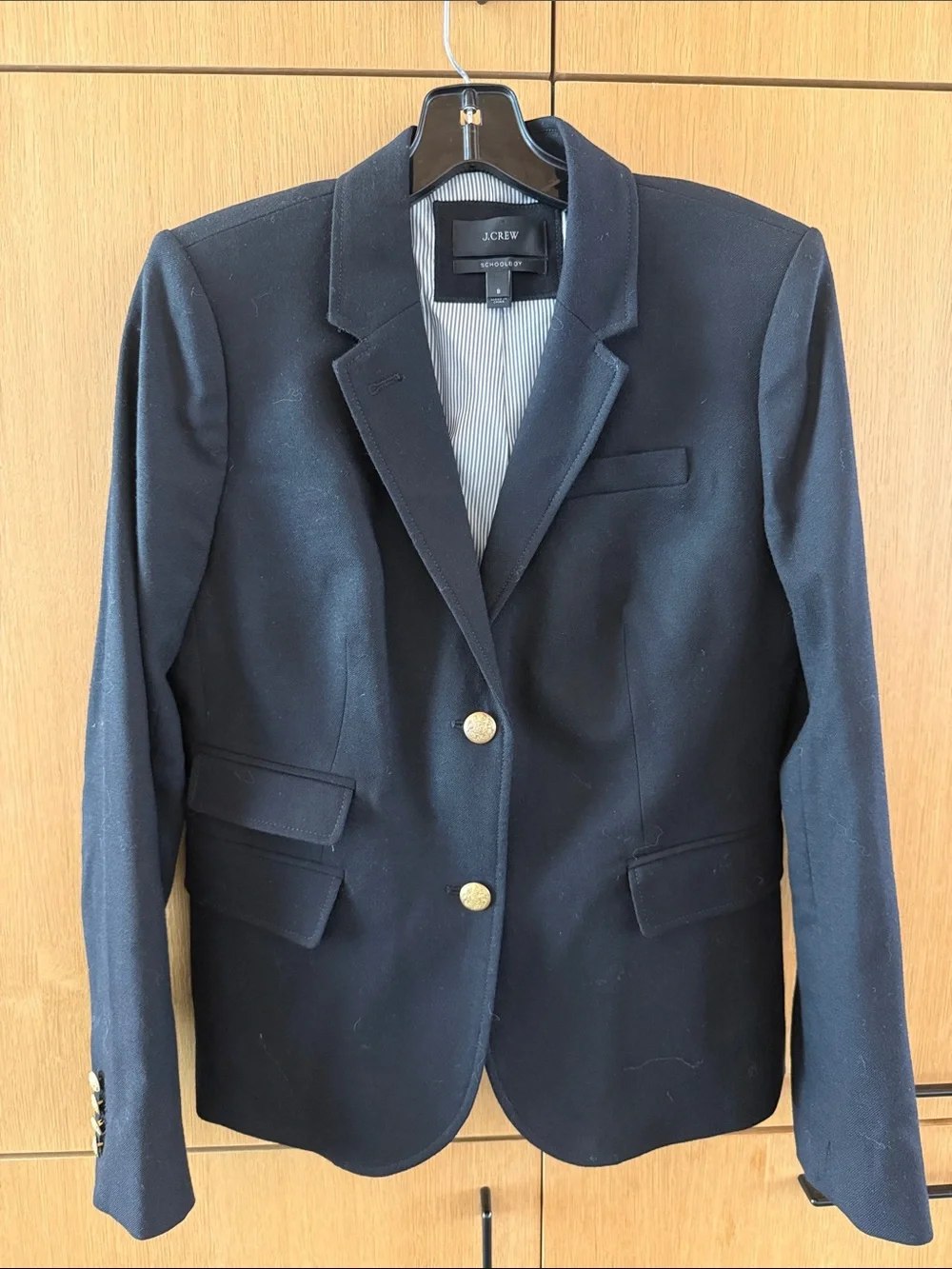 J. Crew Schoolboy Black Wool Blazer Jacket Gold Buttons Size 8